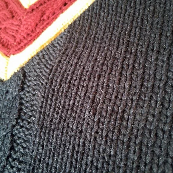 Vintage 90s Stefano Man Sweater L Blue Maroon Cable Knit V Neck Academia Preppy - Picture 10 of 14